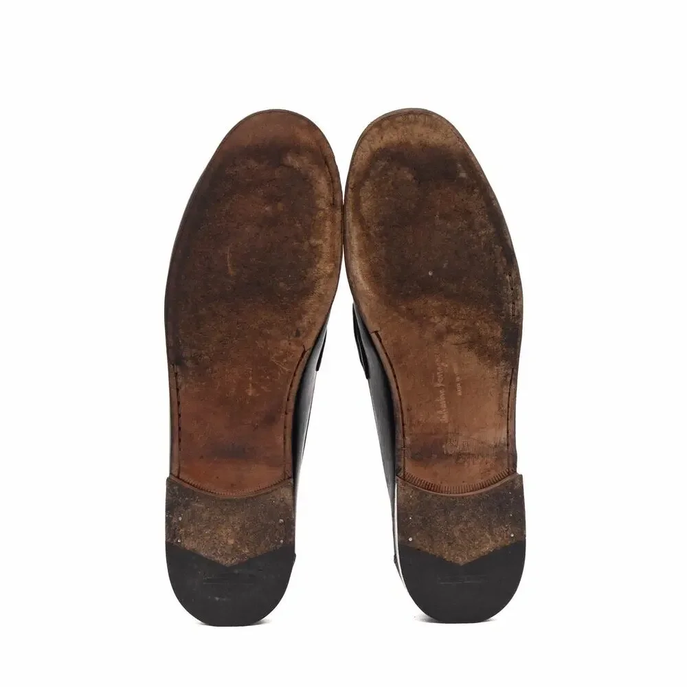 950$ SALVATORE FERRAGAMO Black Leather Gold Gancini Bit Loafers US 10.5 D